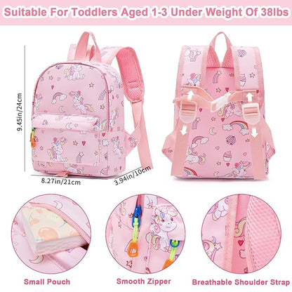 Accmor Toddler Backpack Leash with Anti Lost Wrist Link, Cute Mini Child Walking Harnesses Keep Kids Close Back Pack Rope Tether Rein for Baby Boys (Pink/Unicorn)
