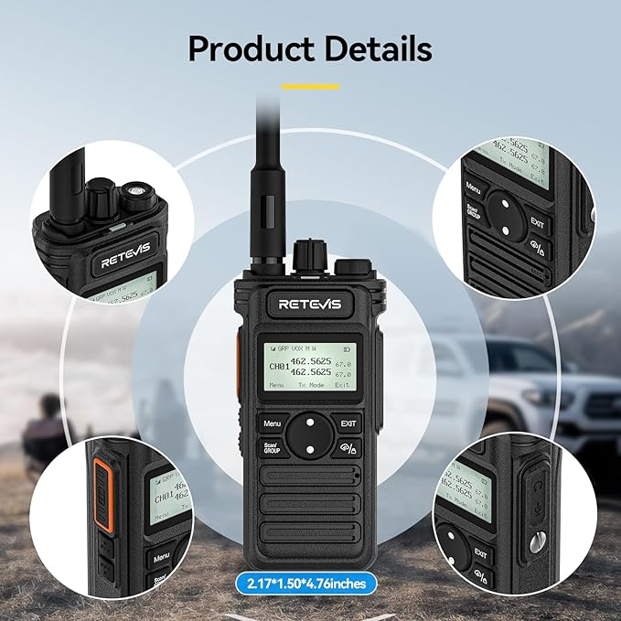 Retevis RT86S 2 Way Radio Long Range, High Power Walkie Talkie with LCD Screen, GMRS Two Way Radio with 2600mAh, NOAA, for Camping Off-Road Hunting(2 Pack)