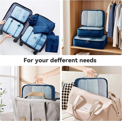 AnyZip Luggage Sets 10 Piece Hardshell Suitcase Set PC ABS Lightweight Travel Suitcases with 4 Double Spinner Wheels TSA Lock 20 24 28 Inch with 7 Storage Bags Dark Blue