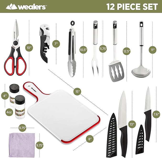 Camp Kitchen Cooking Utensil Set Travel Organizer Grill Accessories Portable Compact Gear for Backpacking BBQ Camping Hiking Travel Cookware Kit Water Resistant Case