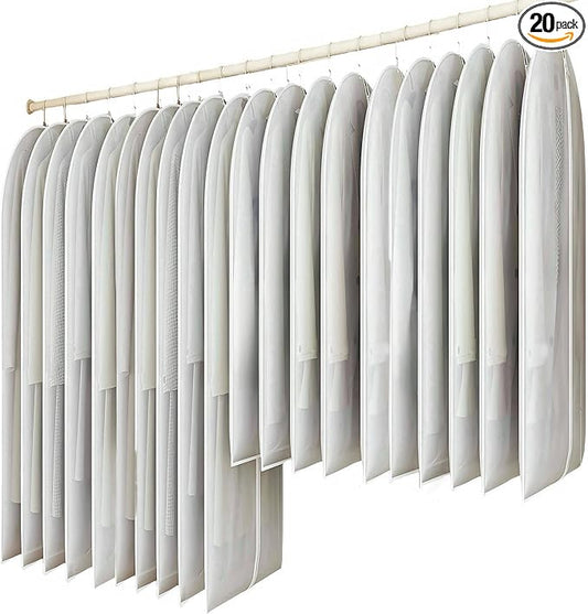 20 Pack Combo Size Clear Garment Bags for Hanging Clothes with Full Zipper for Closet Storage, Clothes Cover For Hanging, Wardrobe Bags for Hanging Clothes.(120 x 60CM x 10P, 100 x 60CM x 10P)
