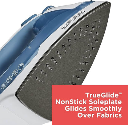 BLACK+DECKER Easy Steam Compact Iron for Clothes, Automatic Shutoff, Nonstick Plate, Light Weight, 1200 Watts