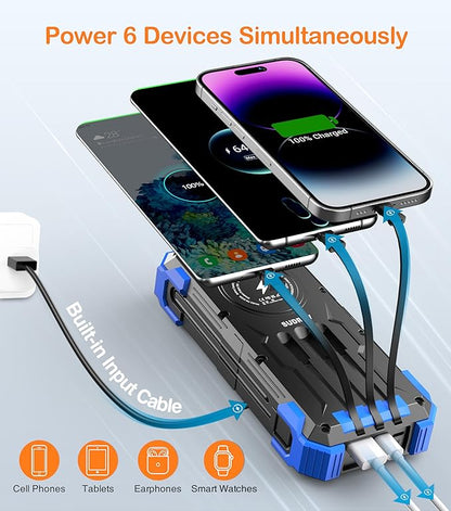 Solar Charger Power Bank, 42800mAh Wireless Portable Charger with USB-C in/Output, QC3.0 Fast Charging 15W 4 Ports Outdoor Battery Pack Built-in LED Flashlight, for iPhone, Galaxy, iPad etc