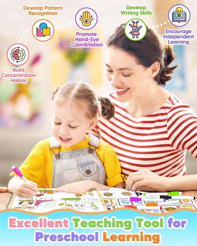 Toddler Busy Book Preschool Learning Activities, Montessori Educational Toys for 3 4 year old Boy Girl Gifts, Tracing Coloring Activity Books for Kids Ages 3-5, Autism Sensory Travel Toys for Toddlers