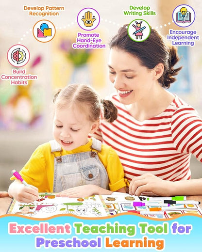 Toddler Busy Book Preschool Learning Activities, Montessori Educational Toys for 3 4 year old Boy Girl Gifts, Tracing Coloring Activity Books for Kids Ages 3-5, Autism Sensory Travel Toys for Toddlers
