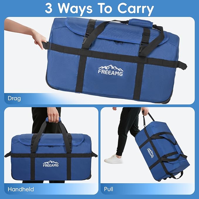 116L Foldable Rolling Duffel Bag with 3 Wheels And Handle, 30 inch Large Travel Duffle Bag for Travel, Camping, Outdoors