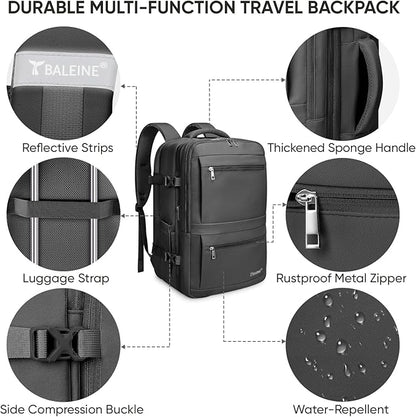 BALEINE Travel Backpack for Women Men, Large Sturdy Carry On Laptop Backpack Gifts for Business, Casual, Weekender, Hiking (XL, Black)