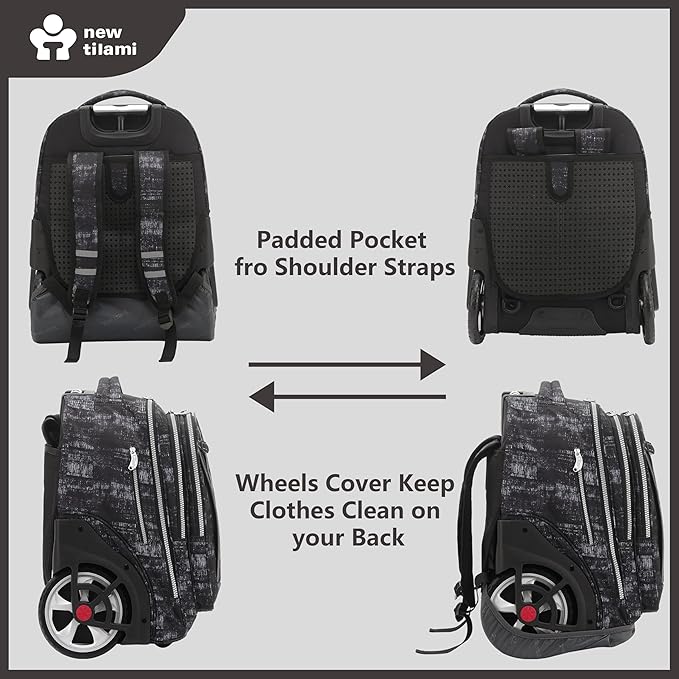 NEW TILAMI 20" Rolling Backpack for Teens Adults, Climbing Stairs Waterproof Backpack with Wheels for School Business Trave Camping with Laptop Compartment, Fit 17 Inch Laptop, Grey Mosaic