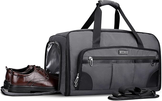 WITZMAN Garment Duffle Bags for Travel Mens Large Convertible Carry On Suit Garment Bag for Men Hanging Clothes with Shoe Compartment（B725 Silvery Grey）