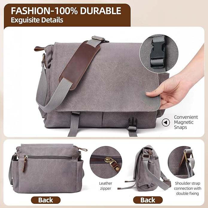 Messenger Bag for men Laptop Bag UnisexRetro Canvas Bag14-15.6 inches Casual single shoulder bag For Work College Travel
