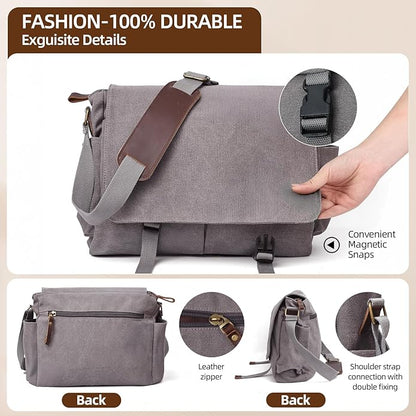 Messenger Bag for men Laptop Bag UnisexRetro Canvas Bag14-15.6 inches Casual single shoulder bag For Work College Travel