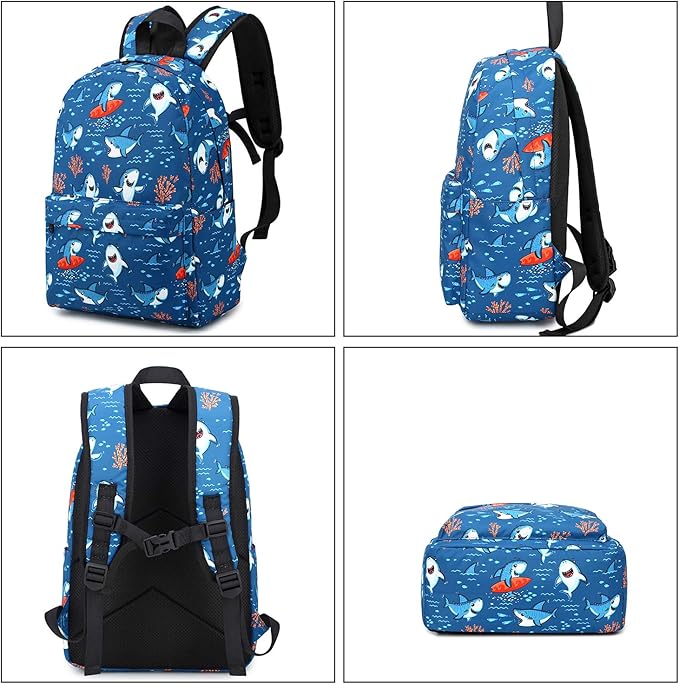 CAMTOP Backpack for Kids, Boys Preschool Backpack with Lunch Box Toddler Kindergarten Shark School Bookbag Set (Y028-2 Shark-Navy Blue)
