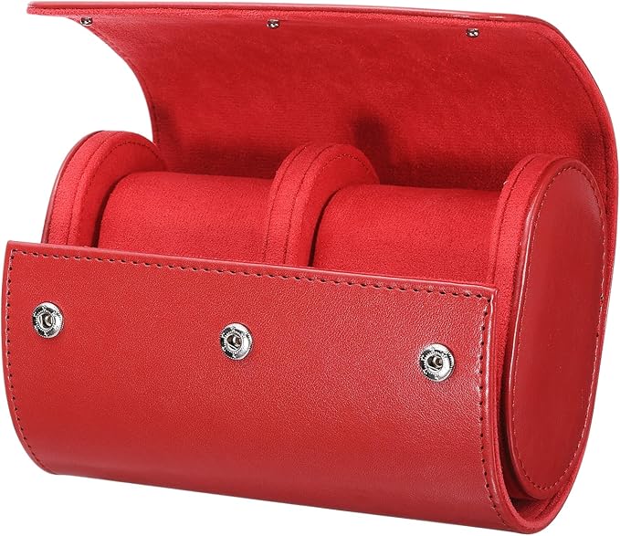 HARFINGTON Watch Roll Travel Case 2 Slot Portable Leather Watch Case for Men and Women, Watches Storage Organizer with Removable Pillows for Traveling, Display, Home Storage, Red