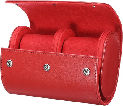 HARFINGTON Watch Roll Travel Case 2 Slot Portable Leather Watch Case for Men and Women, Watches Storage Organizer with Removable Pillows for Traveling, Display, Home Storage, Red