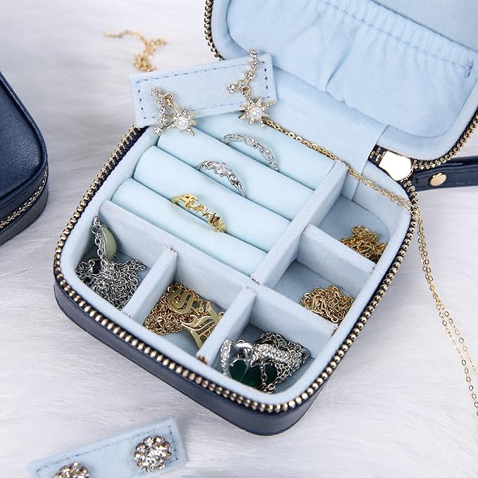 Angelina's Palace Personalized Jewelry Case with Name Engraved,Custom Leather Travel Jewelry Organizer Box for Rings,Earrings,Necklaces,Birthday Bridesmaid Gift For Women