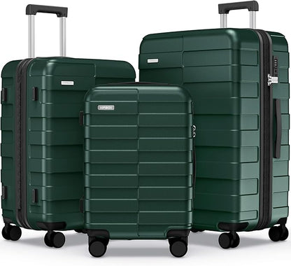 Luggage Sets 3 Piece (3-YEARS VIP SERVICE) Hardside Expandable Ultra Durable Polycarbonate Lightweight Carry On Travel Suitcase with TSA Lock Spinner Wheels, Forest Green