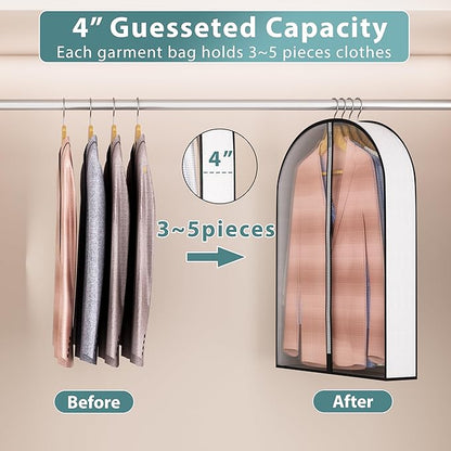 32” Garment Bags for Hanging Clothes 4” Gusseted - with Clear Window, Breathable Fabric, Metal Zipper, Suit Coat Fur Protector for Closet storage, clothes Season Off, Moving, 3 Pack
