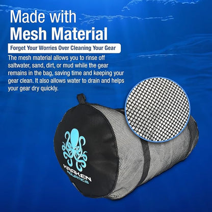 Kraken Aquatics Mesh Duffle Bag with Shoulder Strap | Large Dive Bag for Scuba Diving Gear, Snorkeling, Freediving, Spearfishing, Swimming & Beach | Heavy-Duty Mesh Duffel Bag for Quick Drying