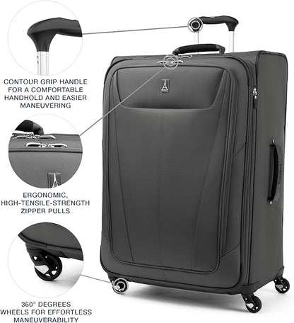 Travelpro Maxlite 5 Softside Expandable Luggage with 4 Spinner Wheels, Lightweight Suitcase, Men and Women, Shadow Grey, Checked-Large 29-Inch