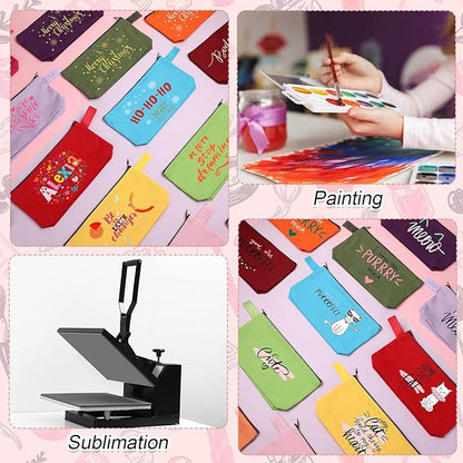Reginary 60 Pieces Canvas Makeup Bags Bulk Cute Travel Cosmetic Pouch Multipurpose Blank Small Toiletry Bag DIY with Zipper for Women Teens Operation Christmas Gifts Items, 15 Colors(7.5 x 5 x 2 Inch)