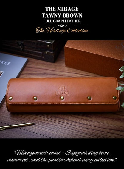 4 Watch Travel Case for Men Leather Watch Roll Case Storage for Travel - Brown Full Grain Cow Leather