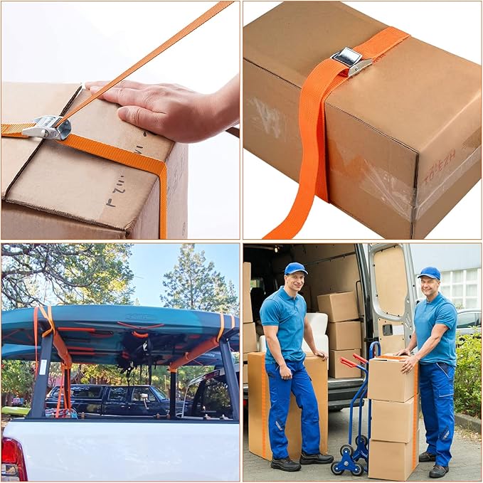 10-Pack Lashing Straps, 16ft x 1" Tie Down Straps with Kayak Cam Buckles - Heavy Duty, Secure up to 600 lbs for Kayak, Cargo, Luggage, Canoe, Bicycles, Motorcycles, Trucks (Orange)