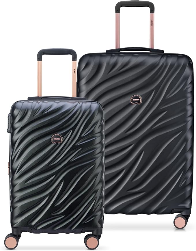 DELSEY PARIS Alexis Durable Luggage Set, Expandable & Lightweight 4-Wheel Spinners, Easy Grip handles for Smooth Journeys, TSA-Lock Incorporated, Men and Women, Black/Rose Gold, 2-Piece Set (21"/25")