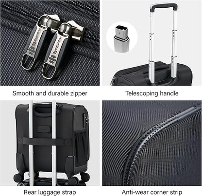 Hanke 16 Inch Underseat Carry On Luggage with Wheels Small Suitcase Softside Luggage Bags for Travel Lightweight Suitcases with Wheels Travel Luggage Personal Item for Men and Women(Dark Gray)