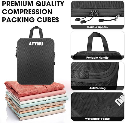 8 Set Compression Packing Cubes for Travel, Expandable Compression Cubes for Suitcases, Lightweight Suitcase Organizer with Shoes & Laundry Bags, Travel Accessories for Men Women