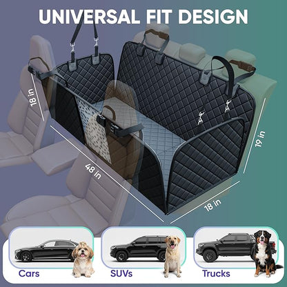 Hard Bottom Dog Car Seat Cover for Back Seat, 900D Oxford Waterproof Pet Seat Extender Supports 400lbs, Car Seat Protector and Hammock for Dogs, Compatible with Car, Small SUV & Truck
