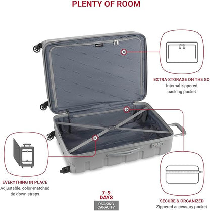SwissGear 7366 Signature Hardside Expandable Luggage with Spinner Wheels, TSA Lock, Grey, Checked-Large 27-Inch
