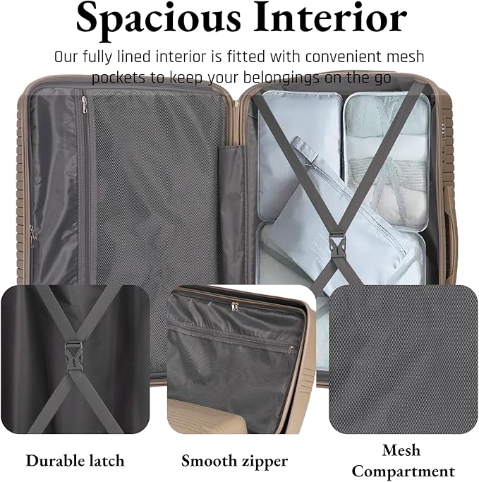 3-Piece PP Hard Shell Spinner Luggage Set (20" 24" 28") with Combination Lock, Adjustable Pull Rod Suitcases, Champagne