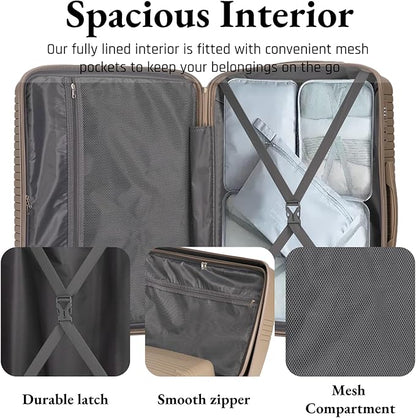 3-Piece PP Hard Shell Spinner Luggage Set (20" 24" 28") with Combination Lock, Adjustable Pull Rod Suitcases, Champagne