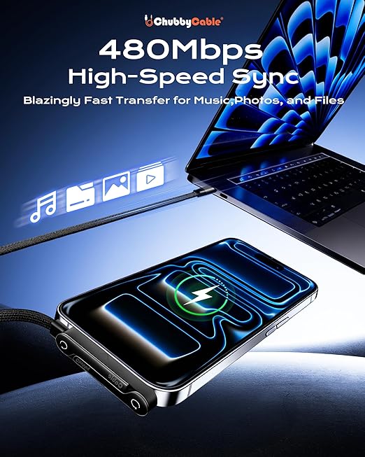 chubbycable StandLite 65W Braided Fast Charge Cable with Built-in Phone Stand T-Shaped Foldable Durable USB A-C Cord 90 Degree USB C Cable Right Angle Multi-Functional Charger Cord, Black, 4.9FT