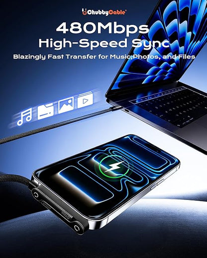 chubbycable StandLite 65W Braided Fast Charge Cable with Built-in Phone Stand T-Shaped Foldable Durable USB A-C Cord 90 Degree USB C Cable Right Angle Multi-Functional Charger Cord, Black, 4.9FT