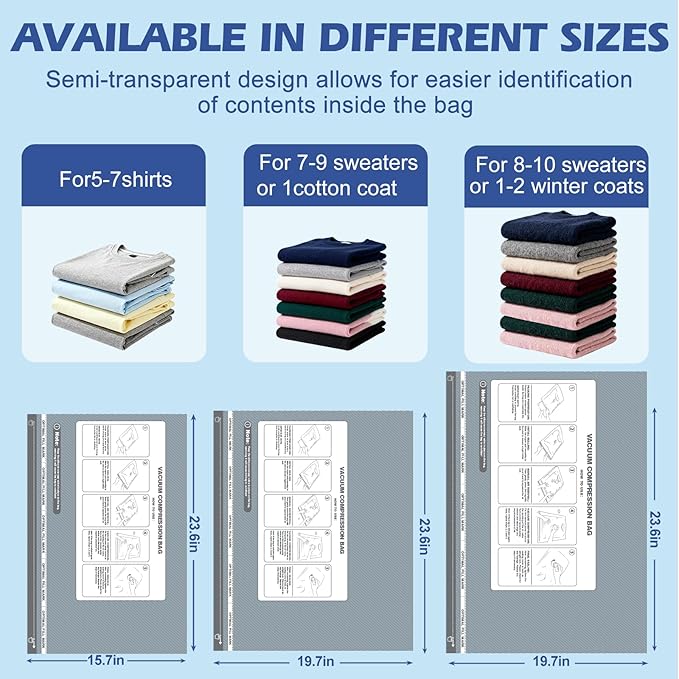 Travel Vacuum Storage Bags with Rechargeable Air Pump, 15 Pack Portable Space Saver Bags, Compression Bags for Clothing, Bedding, Seasonal Storage & Packing Bags for Moving
