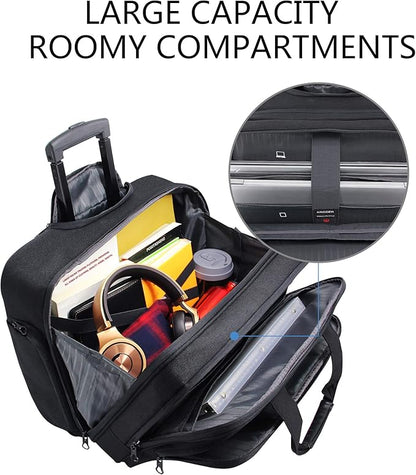 KROSER Rolling Laptop Bag Premium Wheeled Briefcase Fits Up to 17.3 Inch Laptop Overnight Roller Case Computer Bag with RFID Pockets for Travel/Business/Men/Women-Black