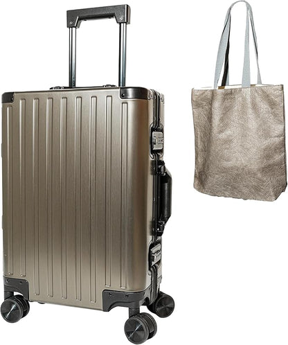 All Aluminum Carry On Luggage 22x14x9 Airline Approved Hard Shell Carry On Luggage Zipperless Luggage Metal 20inch Suitcase Luggage, Champagne Gold