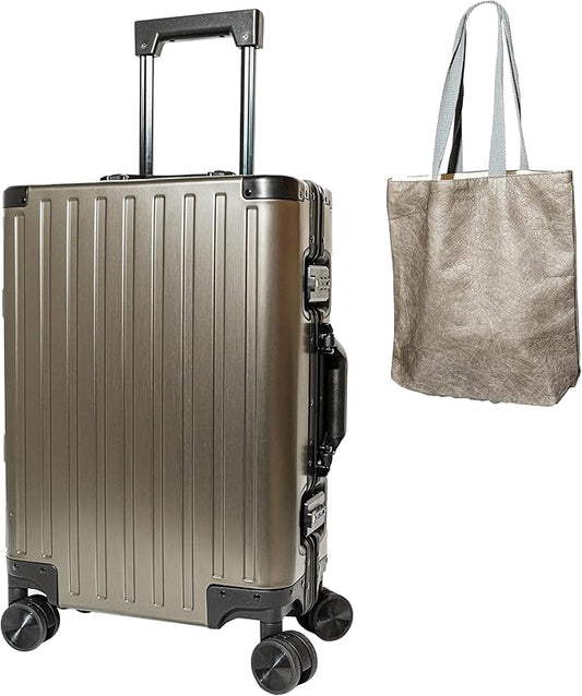 All Aluminum Carry On Luggage 22x14x9 Airline Approved Hard Shell Carry On Luggage Zipperless Luggage Metal 20inch Suitcase Luggage, Champagne Gold