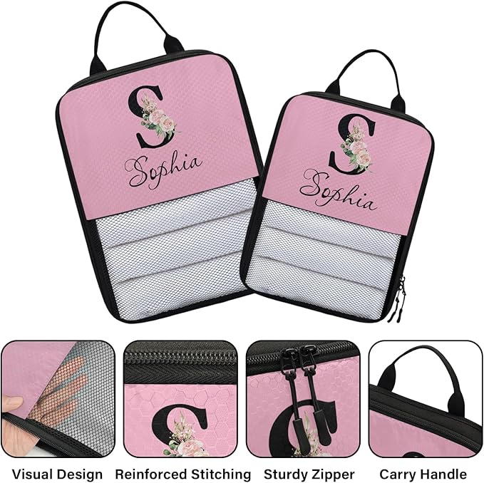 Custom Name 6 Set Compression Packing Cubes for Travel Accessories Customized Expandable Packing Organizers Personalized Carry On Essentials Luggage Bags, Initial