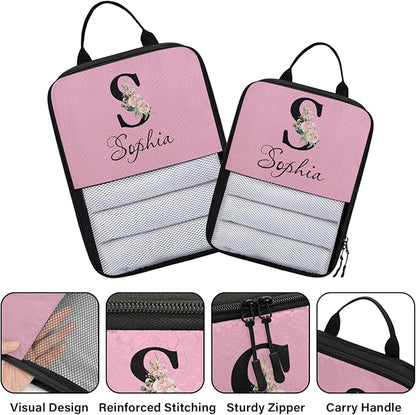 Custom Name 6 Set Compression Packing Cubes for Travel Accessories Customized Expandable Packing Organizers Personalized Carry On Essentials Luggage Bags, Initial