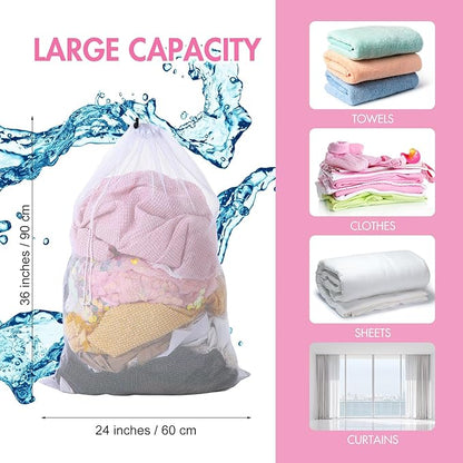 Berlune 30 Pack Large Mesh Laundry Bags, 24 x 36 Inch Bulk Wash Set with Drawstring for Commercial Use, Dorms, Vacation Rentals, Laundromats, Apartments & Facilities(White)