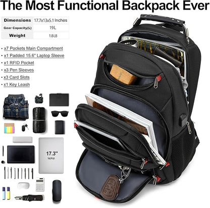 Boavan Laptop Backpack for men, 15.6 inch Laptop Bag with USB Port, Waterproof Travel Work Backpack Purse, Anti-Theft Teacher Nurse Doctor Casual Bookbags Office Business backpack，Black