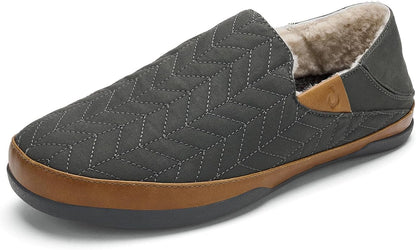 OLUKAI Hanohano Men's Slipper, Weather Resistant Waxed Canvas, Rubber Grip Soles for Inside & Outside Wear, Durable & Comfortable Slip-On