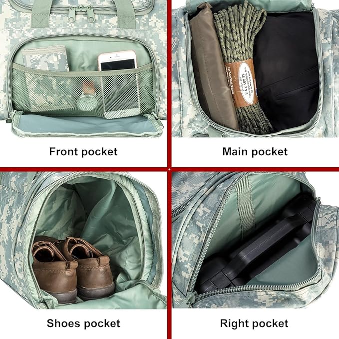 Tactical Travel Duffle Bag with Shoes Compartment Weekender Bags Carry On Overnight Bag For Men and Women Gym Sports Tote Pocket