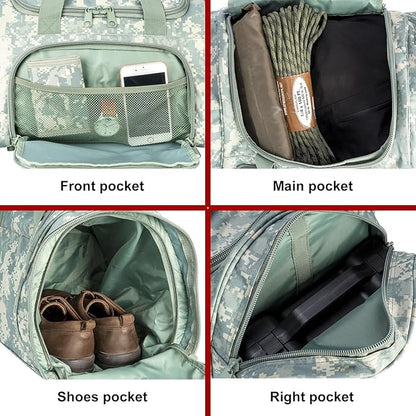 Tactical Travel Duffle Bag with Shoes Compartment Weekender Bags Carry On Overnight Bag For Men and Women Gym Sports Tote Pocket