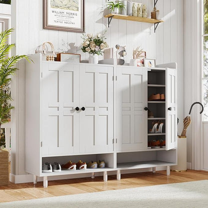 Entrance Shoe Cabinet with Doors,6-Tier Farmhouse Shoe Storage Organizer with Adjustable Shelves Holds 18-26 Pairs and Metal Legs, Entry Organizer Entryway, Living Room (White)
