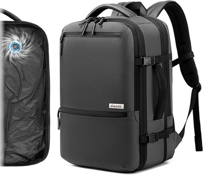 Dinictis Vacuum Seal Travel Backpack 60L Built-in Pump, Expandable Backpack with Vacuum Compression Fits 17 inch Laptop, Water Resistant Carry On Suitcase Luggage for Short Trip and Business-Dark Grey