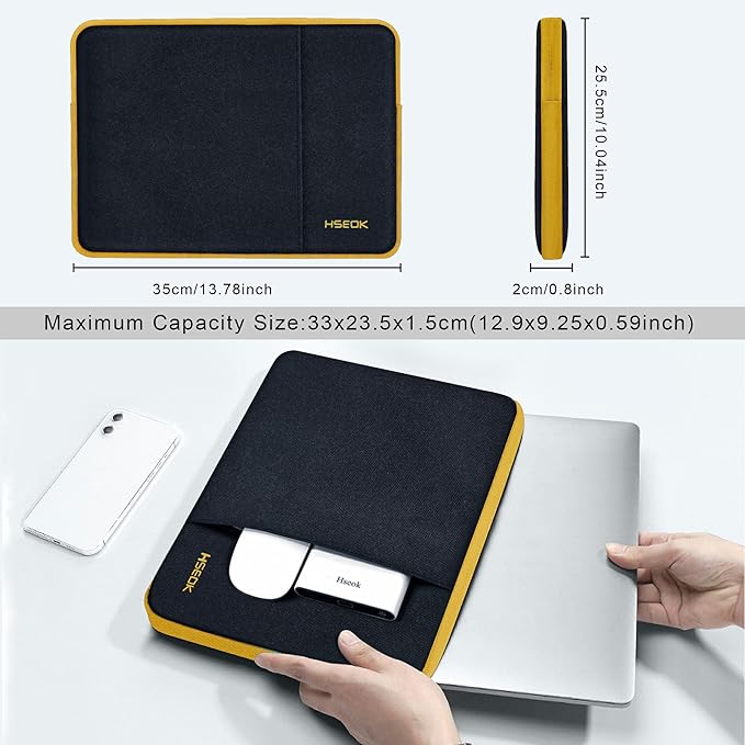 Slim Laptop Case 13.3 14 inch Sleeve, Rainproof & Shockproof Carrying Case for Notebooks Compatible with MacBook Pro 14" and All Models 13.3" MacBook Air/Pro, Most Popular 13"-14" PC,Black-Yellow