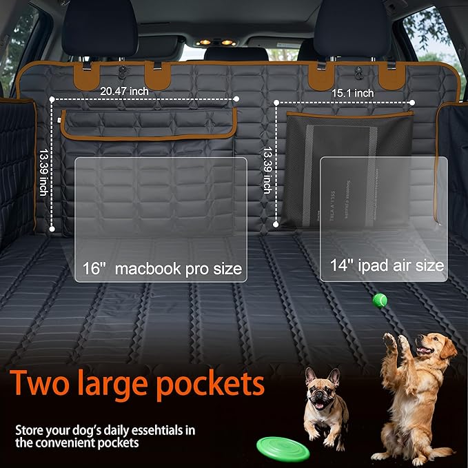 SUV Cargo Liner for Dogs, Waterproof Pet Cargo Cover Dog Seat Mat for SUVs Sedans Vans with Bumper Flap Protector, Scrachproof Non-Slip Large Size Dog Seat Mat Universal Fit, Brown